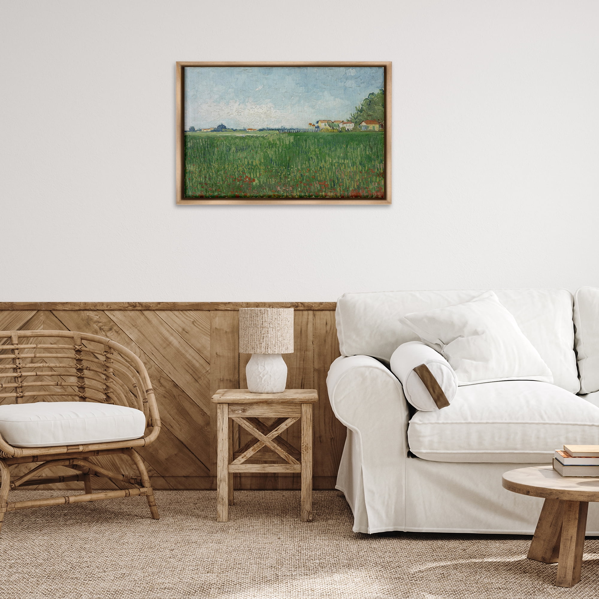 Stupell Industries Van Gogh Field with Poppies Landscape & Nature Painting Brown Floater Framed Canvas Art Print Wall Art, 31 x 21