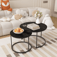 thumbnail image 6 of Nesting Coffee Table Set of 2, 27.6" Round Coffee Table with Wood Marble Pattern Top & Sturdy Metal Frame, Modern End Side Tables for Living Room, Bedroom, Balcony and Yard (Black), 6 of 11