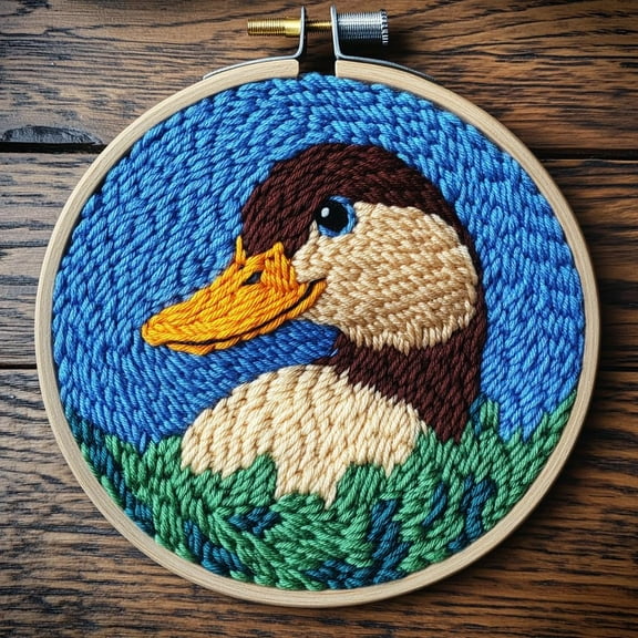 DIY Punch Needle Kits for Beginners Mallard with Hoop Punch Needle Starter Craft Embroidery Set Easy for Adults and Children Festival Gift and Decoration 20x20cm-1