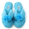 thumbnail image 3 of Cute Plush Cozy Sherpa Shearling Thong Slide Womens Flip Flops Flower Slippers (US 7-8, Blue), 3 of 6
