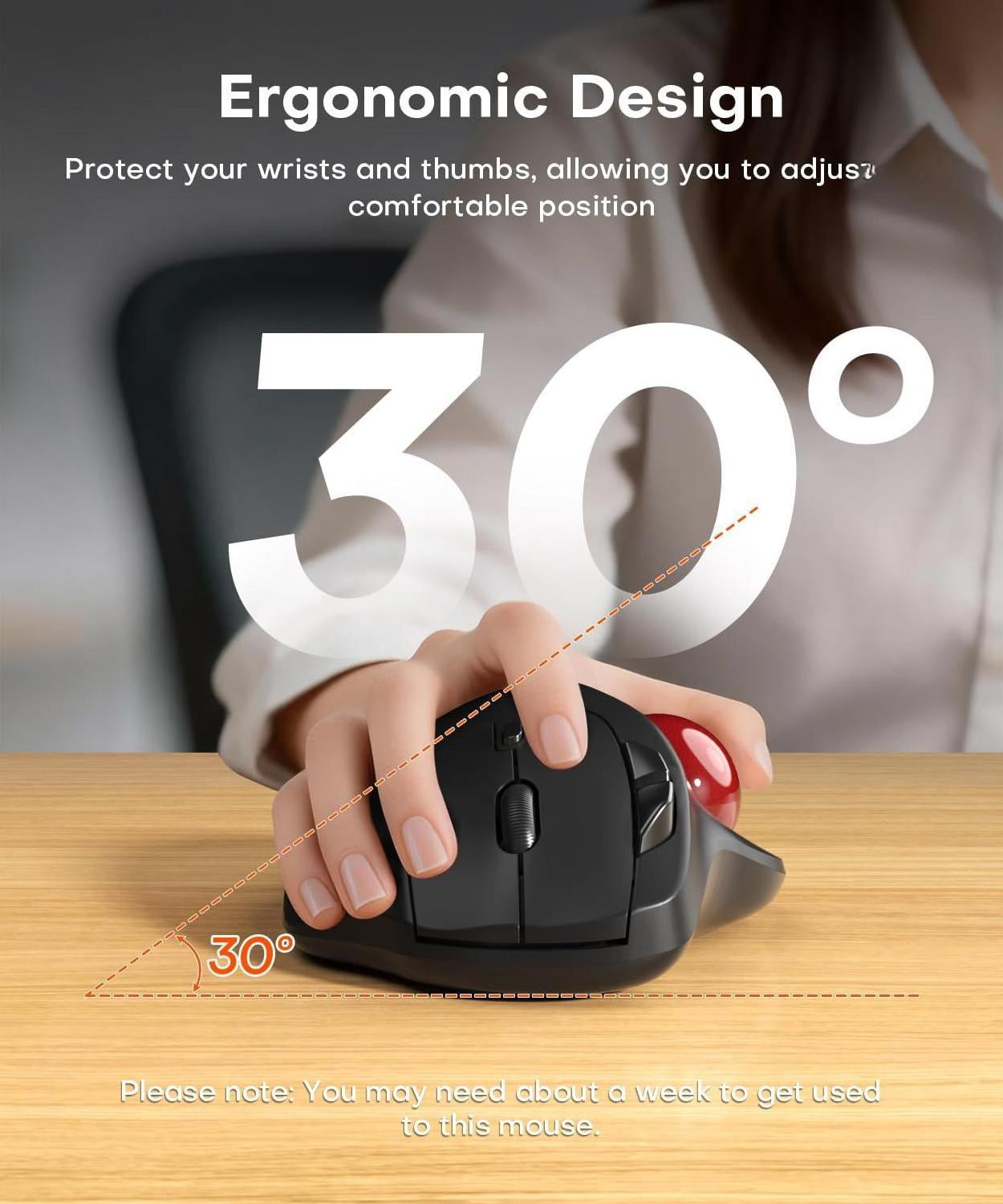Wireless Trackball Mouse  3 Device Connection (bluetooth Or 2.4g Usb Receiver) Quiet Computer 2*aaa Thumb Laptop Mice With 5 Level Dpi For Pc/laptop/mac/windows Red