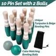 thumbnail image 6 of Sterling Sports Outdoor and Indoor Wooden Lawn Bowling 9" Skittles Set with Carrying Bag - 10 Wooden Pins and 2 Balls, 6 of 8