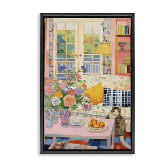 Stupell Industries Invited Guest Interior Furniture Painting Black Floater Framed Canvas Art Print Wall Art, 17 x 25