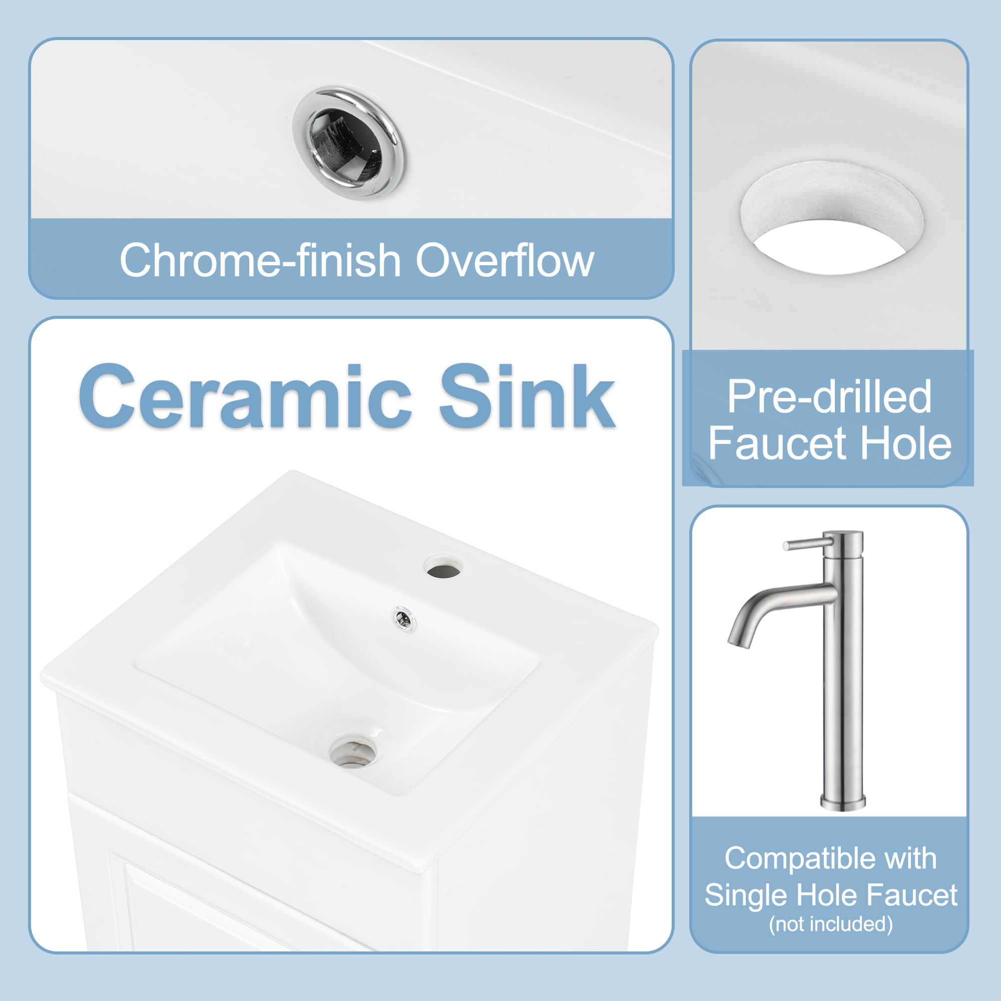Harper & Bright Designs 18" Small Bathroom Vanity Sink Combo, Bathroom storage Cabinet with Door Shelf and Adjustable Shelf, Single Sink Bathroom Vanity, White