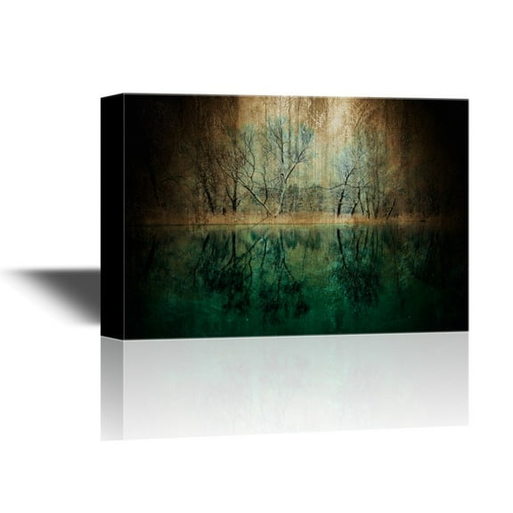 wall26 - Canvas Wall Art - Abstract Trees by The Lake with Reflection on Water - Gallery Wrap Modern Home Art | Ready to Hang - 32x48 inches