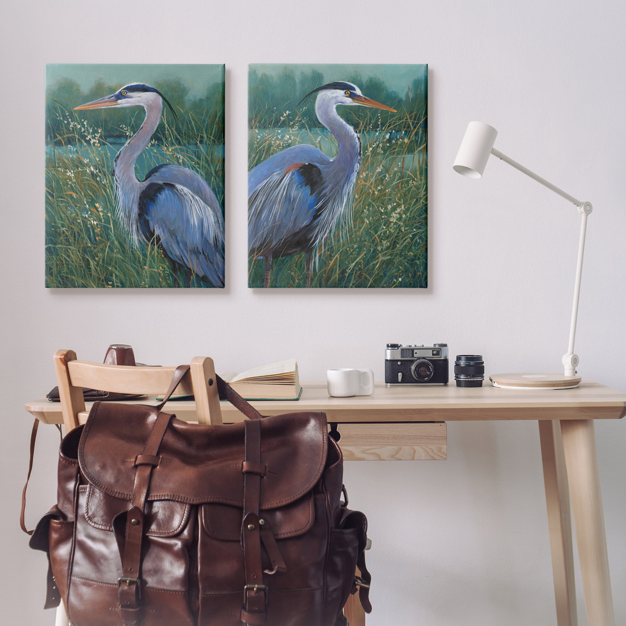 Stupell Industries Herons & Lake Landscape Animals & Insects Painting Gallery Wrapped Canvas Art Print Wall Art, 24 x 30, Set of 2