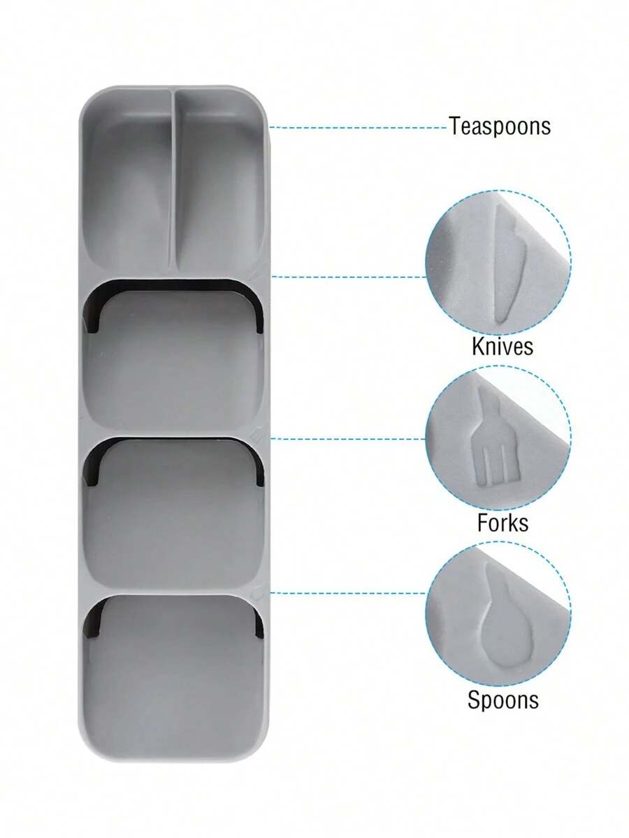 Kitchen Drawer Cutlery Organizer and Compact Space Saving Tray for Flatware, Silverware, and Utensils, Stackable Drawer Store Divider for Kitchen Organization and Storage, Gray
