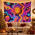 thumbnail image 3 of Anthropomorphic Sun With Planets & Eyes in Cosmic Swirl, Whimsical Psychedelic for Space Lovers, Celestial Wall Art Decor, Birthday Gift Tapestry Wall Hanging for Bedroom and Living Room, 3 of 7