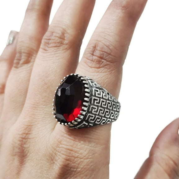 Red Garnet Ring, Silver Jewelry, 925 Silver Ring, Father's Day, Rose Cut Garnet Ring, January Birthstone Ring, Heavy Mens Ring, Spiritual Healing Gemstone, Christmas, Designer Mens Ring