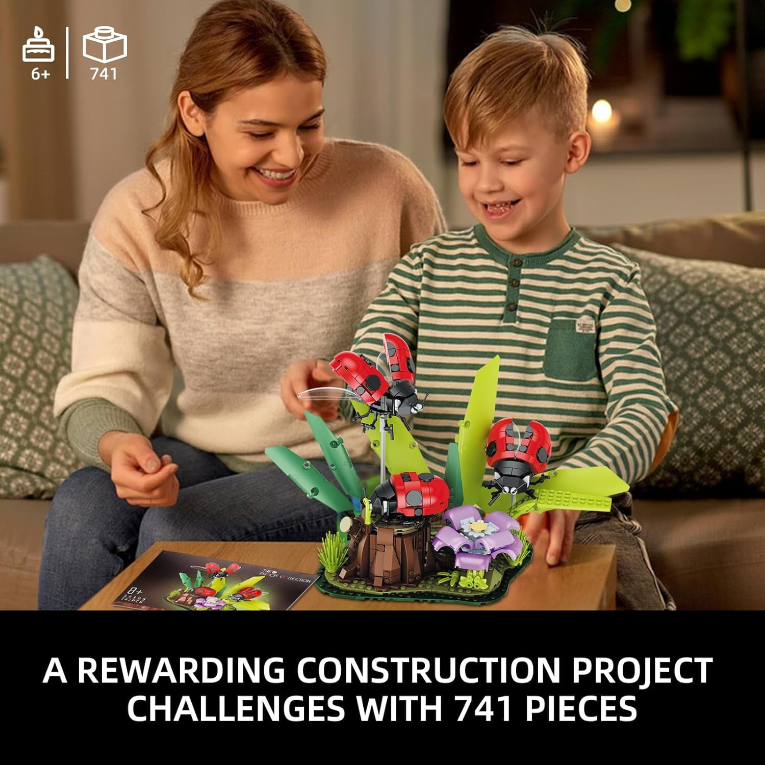 PISONIC Flowers & Ladybug Insect Collection Building Set, Insects and Tree Plants for Nature Decor, Ideas Gift Bug Building Toy for Adults Boys Girls (741 PCS)