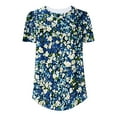 thumbnail image 5 of Women's Shirts Summer New T-Shirt Colorful Floral Print Blouses Round Neck Puff Sleeve Short Sleeve Shirt Pullover Top, 5 of 6