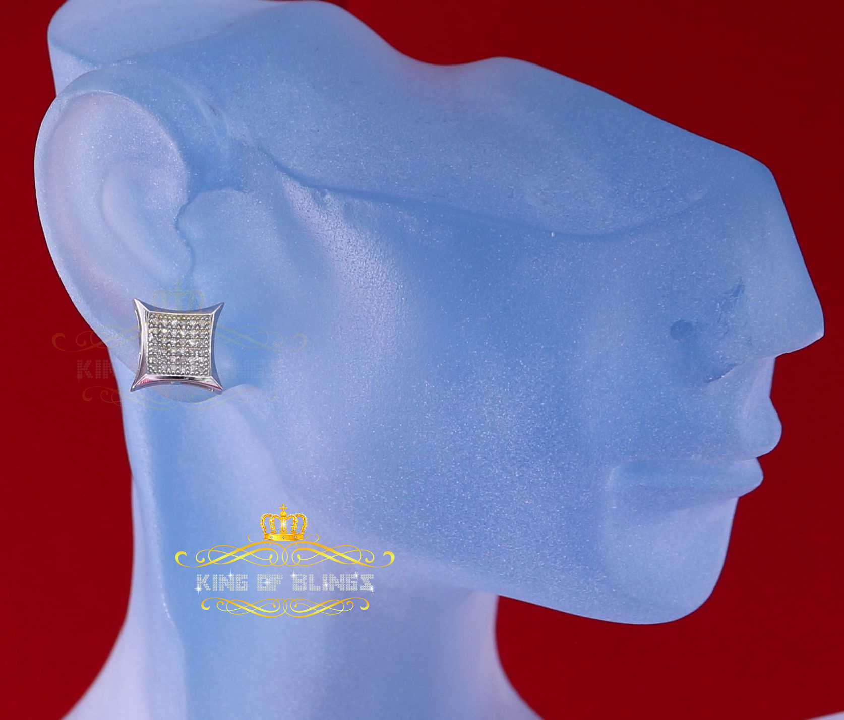 King of Bling's 0.20ct Diamond 925 Sterling Silver White Square Earrings For Men's / Women's