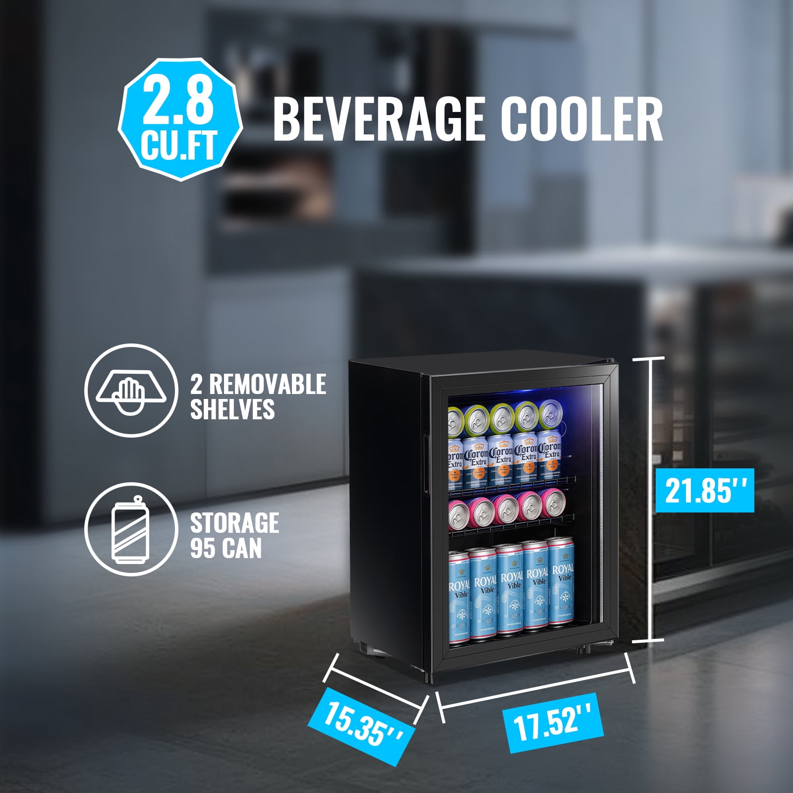 TACOOL Small Beverage Cooler 95 Can Beverage Refrigerator Cooler, 2.8Cu.Ft Drink Mini Fridge Glass Door for Soda Beer Black