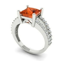2.44ct princess cut red Zircon 18k white gold Bridal Wedding Engagement Promise Anniversary Ring for Women size 8.5