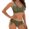 thumbnail image 2 of Maqroz Crochet Tie Side Bikini Set for Women Knitted Texture Two Piece Swimsuit Padded Bra Bathing Suit Boho Beachwear Summer Pool Party Vacation Essential Swimming Costume Swimwear, 2 of 9