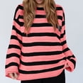 thumbnail image 2 of FRSASU Women Striped Pullover Sweater Casual Fashion Long Sleeve Round Neck Knitwear Top Pink, 2 of 8