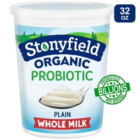 Stonyfield Organic Plain Whole Milk Probiotic Yogurt, 32 oz Container