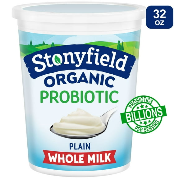 Stonyfield Organic Plain Whole Milk Probiotic Yogurt, 32 oz Container