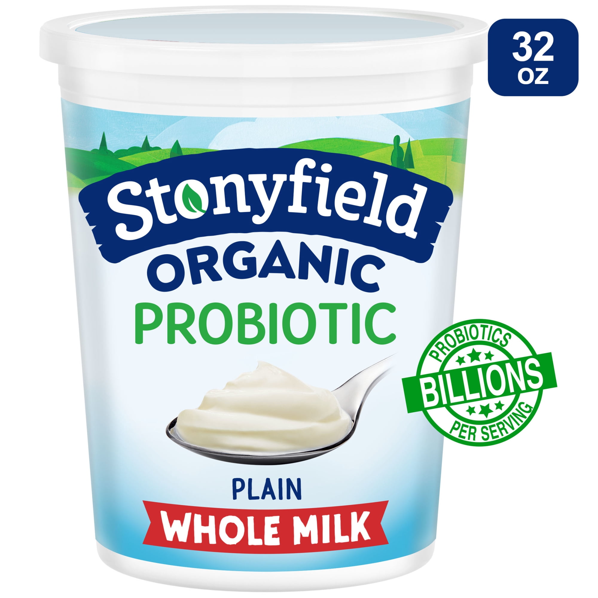 Stonyfield Organic Plain Whole Milk Probiotic Yogurt, 32 oz Container