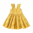 thumbnail image 1 of Yanlir Robe d'Été Rétro pour Filles Imprimé Bébé 9 Mois-5 Ans Sans Manches Col Rond Robe de Vacances Élégante et Confortable (Jaune, 5 Ans), 1 of 8