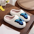 thumbnail image 4 of Domuza Women’s Sweet Bow Embroidery Fuzzy Slippers, Closed Toe Plush Warm Indoor House Shoes Non-Slip Winter Slides Blue 10.5（EU-44）, 4 of 4