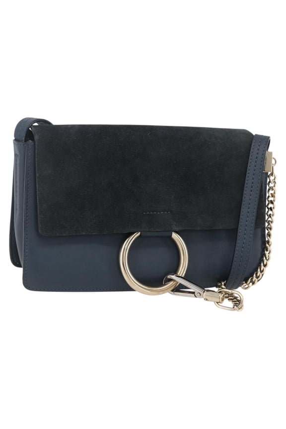 Pre-Owned Chloe Faye Shoulder Bag Leather And Suede Blue Suede Shoulder Bag Bag