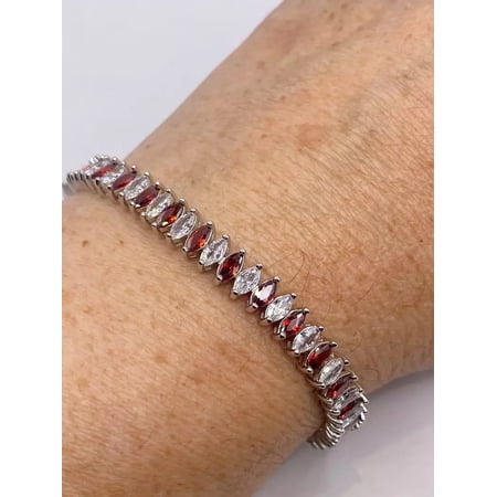 9 Ct Marquise-Cut Simulated Garnet Women's Tennis Bracelet 14K White Gold-Plated Sterling Silver