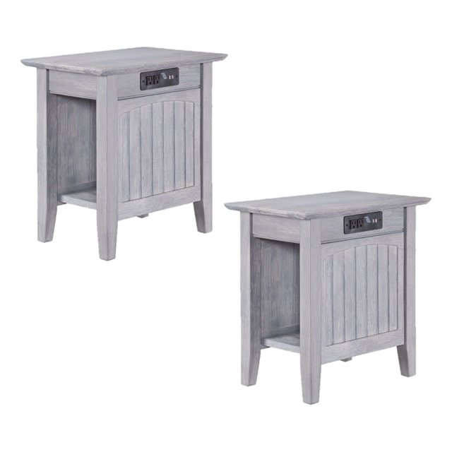 AFI Nantucket Table d'Appoint en Bois Massif avec Chargeur USB Ensemble de 2 Bois Flotté