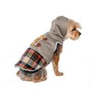 Vibrant Life Pet Jacket for Dogs and Cats: Grey and Plaid Pieced Style with Sherpa Lining and Toggles, Size XXS