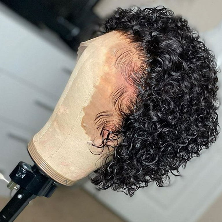 6 inch Curly Lace Front Wigs Human Hair 13X1 Pixie Cut Short Curly Human Hair Wigs HD Transparent Plucked Pixie Cut Wigs for Black Women