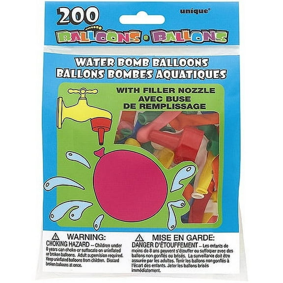 Unique Industries Water Balloons, Assorted Colors, 200ct, Natural Rubber Latex