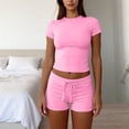 thumbnail image 5 of Mifsaly 2 Piece Workout Sets for Women Slim Fit Short Sleeve Cropped Top and High Waist Yoga Shorts Gym Training Everyday Athletic Matching Outfits Pink,XXL, 5 of 6