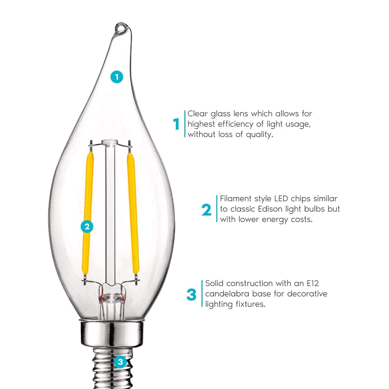 Luxrite 4W E12 Vintage Candelabra Dimmable LED Light Bulbs, 40W Equivalent 400 Lumens, 3000K Soft White, Flame Tip, 12-Pack