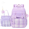 thumbnail image 3 of 2Pcs Cute Backpack Set for Girls Kids Large Capacity Lightweight Bookbag for Elementary Middle School Students Waterproof Preppy Plaid Daypack, 3 of 4