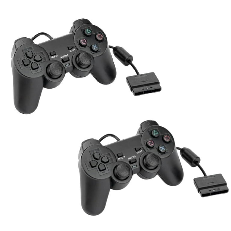 RetroFam PS2 Controller 2 Pack, Black, Wired Joystick with