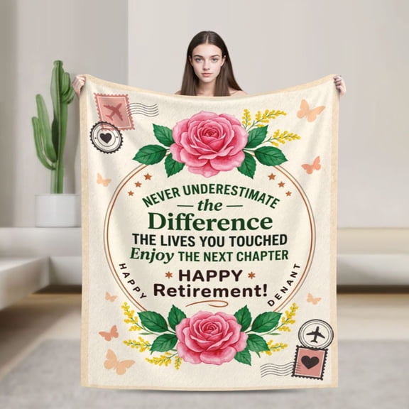 Retirement Blanket Flannel Flower Design All Season Throw Soft Cozy Warm Plush Home Decor for Couch and Bed 50x40