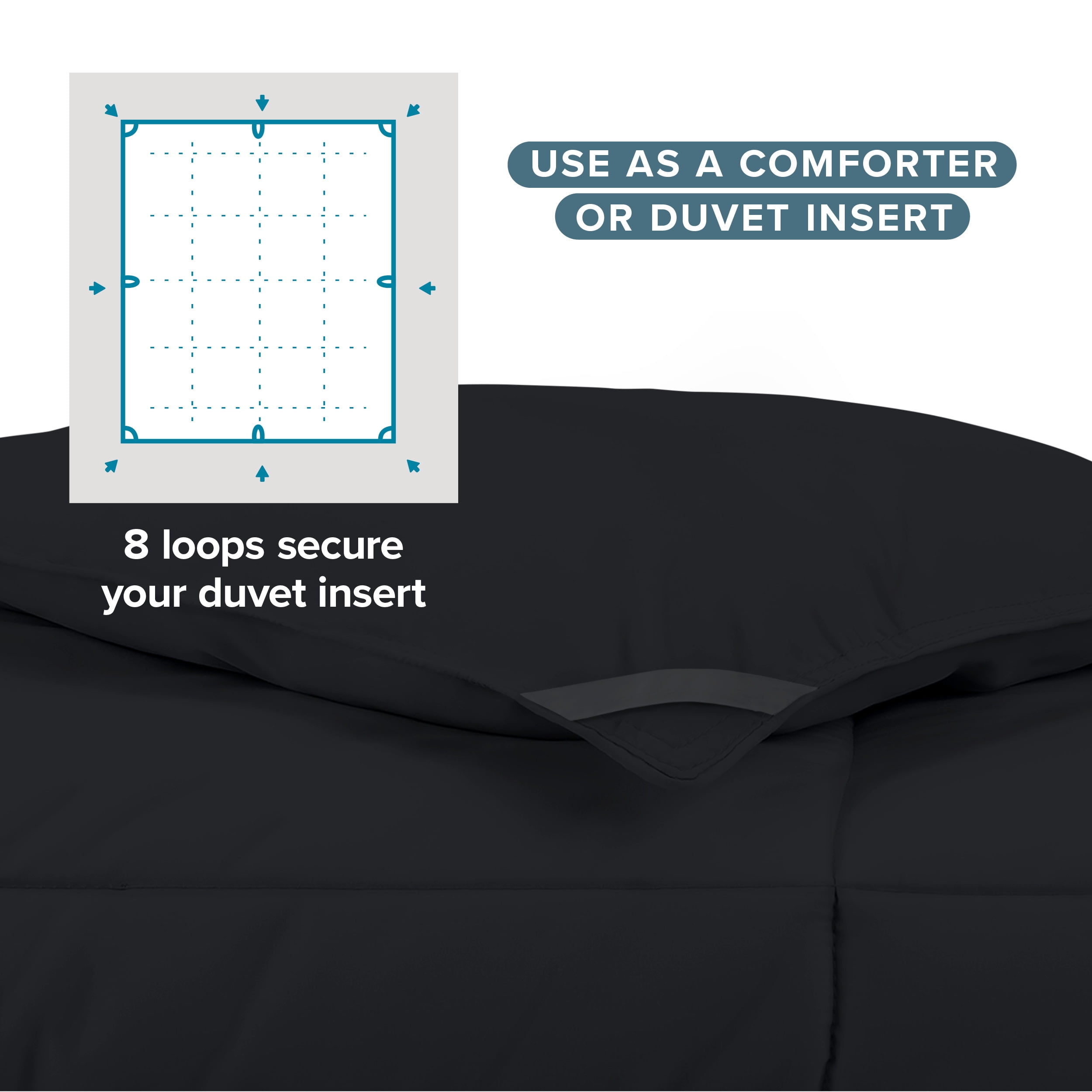 Bare Home Ultra-Soft 1800 Collection Down Alternative Comforter Duvet Insert - Full, Black