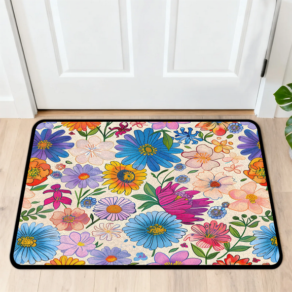 CURLYOOT Boho Floral Indoor Doormat, Non-Slip Absorbent Door Mat 24" x 16", Entrance Floor Mat Washable Entry Doormats for Entryway Front Back Door