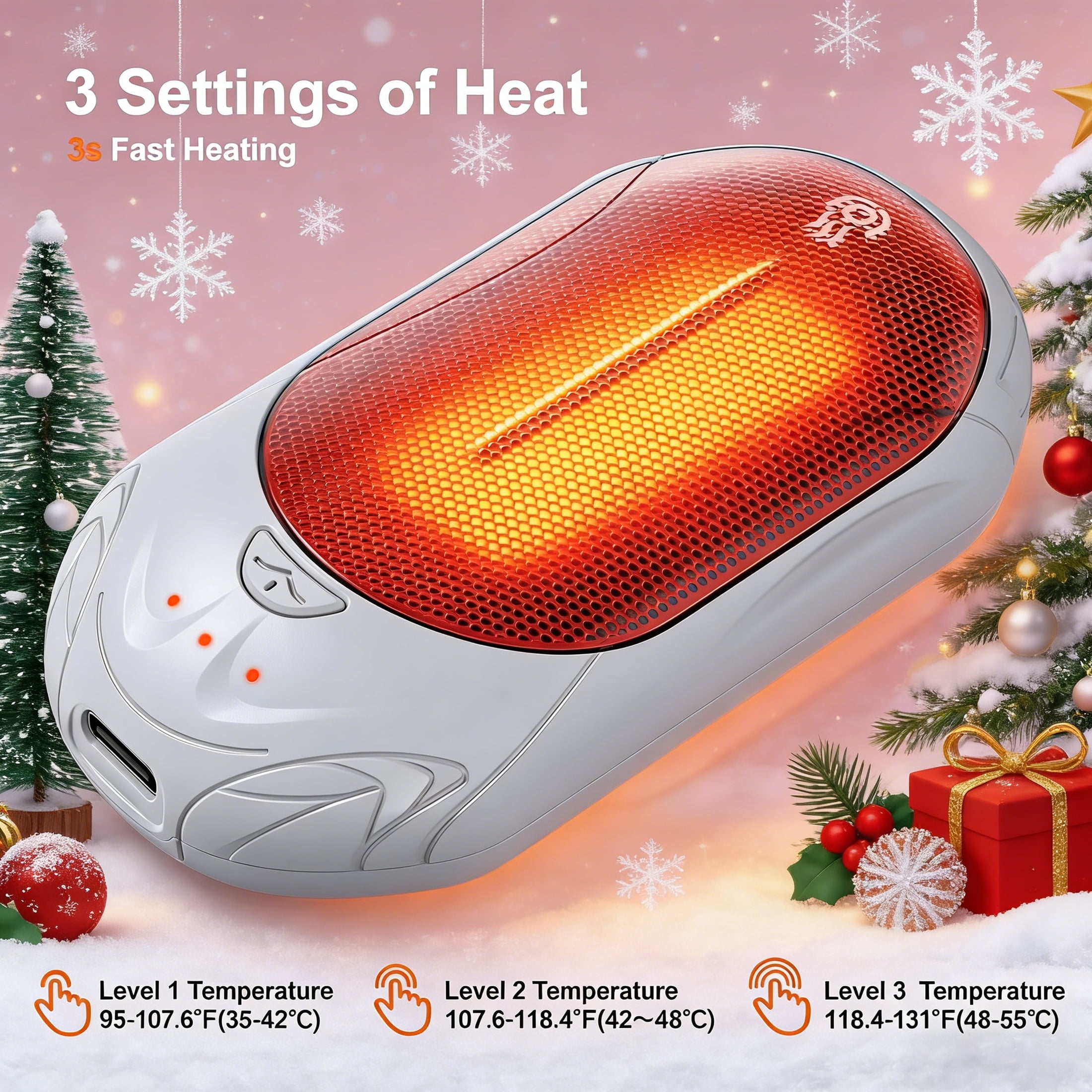 OUTJUT 2-Pack Hand Warmers Rechargeable 6000mAh Portable Pocket Warmer, 3 Heating Modes USB Split Rechargeable Hand Warmer Suitable for Outdoor Sports, Camping, Ideal Gift for Christmas, Black/White