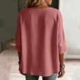 thumbnail image 6 of Craaazy Women's Plus Size Casual Linen Blend Top, V Neck 3/4 Sleeve Solid Color Button Up Blouse, Comfortable Shirt for Everyday Outfits, 6 of 7