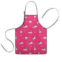 Boston Terrier on Red Background Kids Aprons for Girls and Boys,Adjustable Neck Strap Toddler Aprons for Kids Cooking Baking
