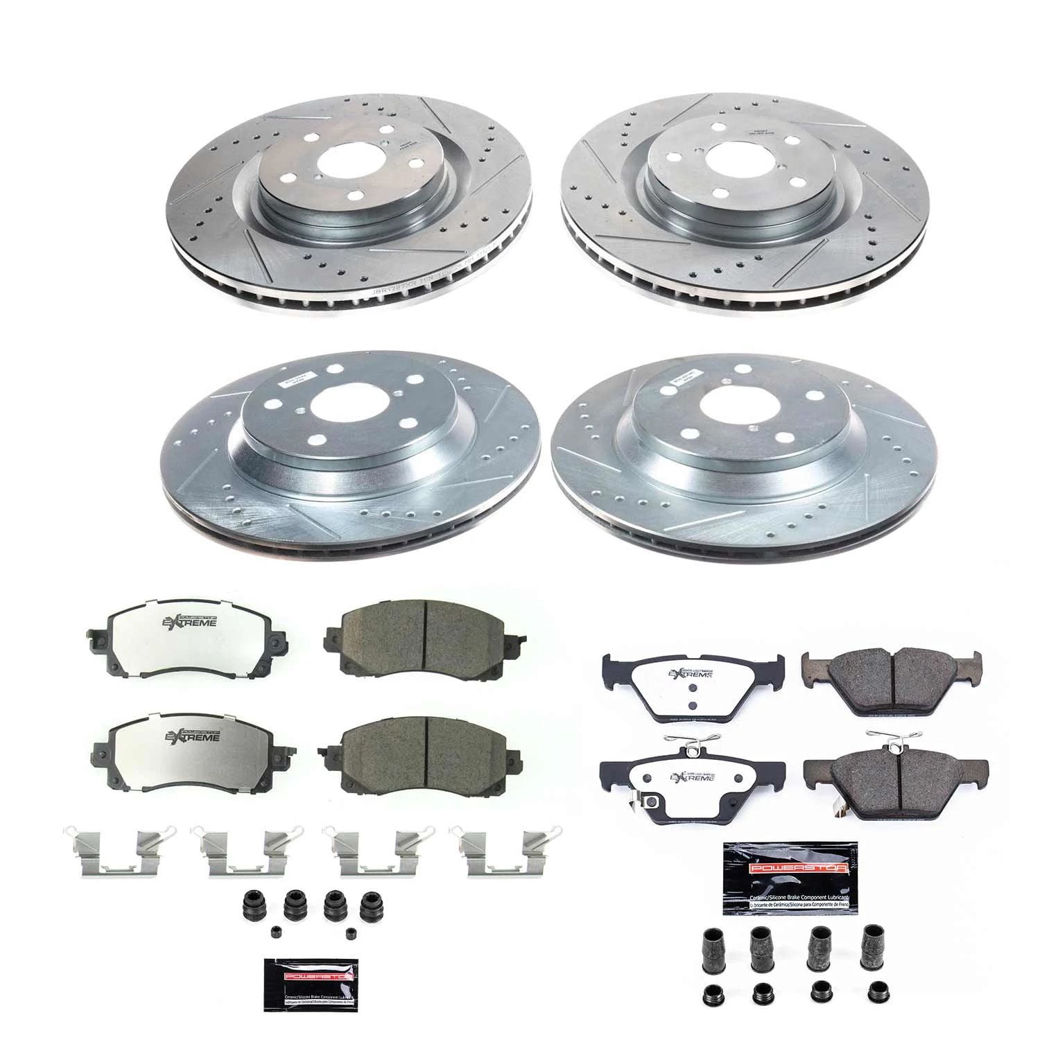 PowerStop Front and Rear Z26 Street Warrior Carbon-Fiber Ceramic Brake Pad and Drilled and Slotted Rotor Kit Fits: SUBARU Select Models K8521-26