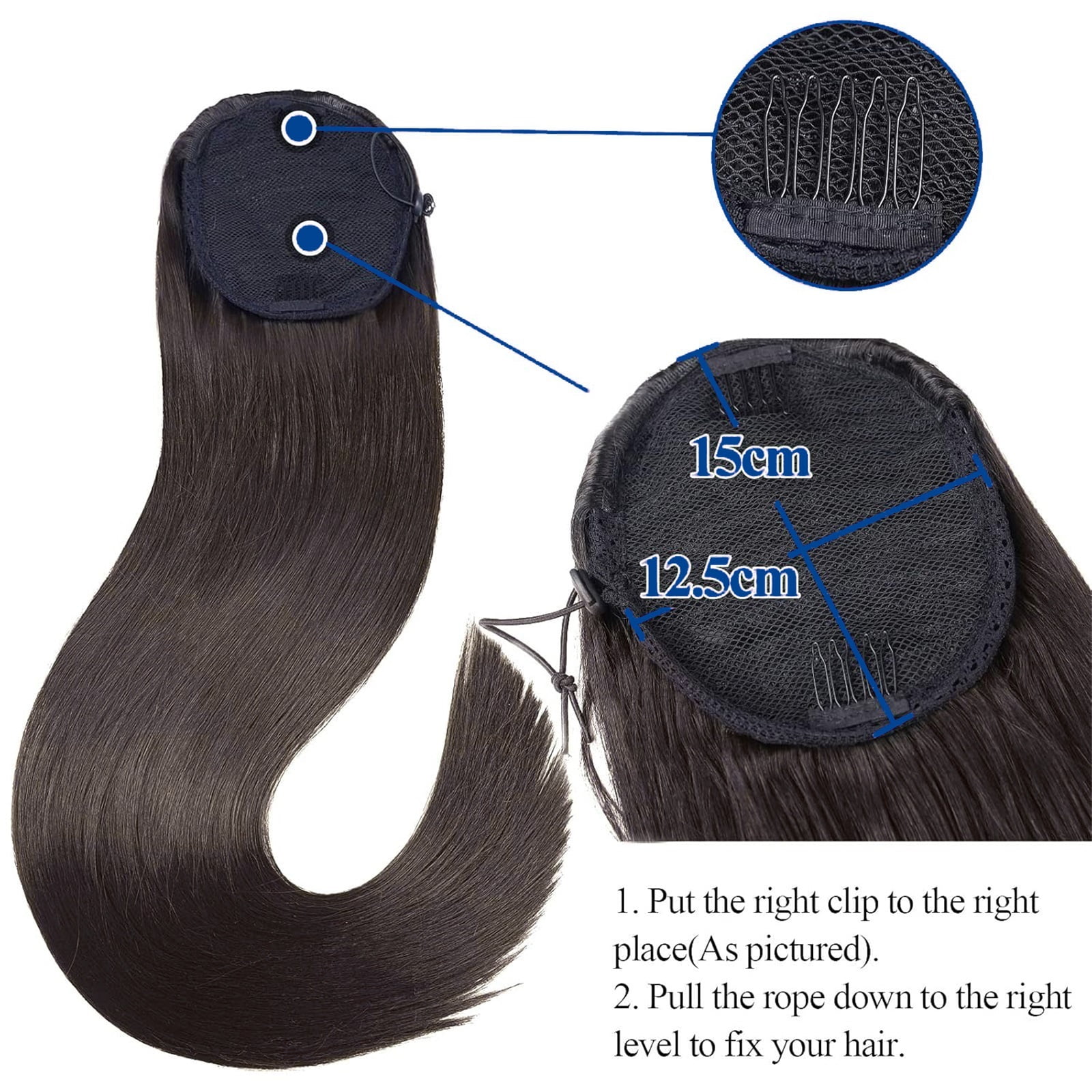 Bone Straight Drawstring Ponytail Wigs Clip In Hair Extensions #2 Wrap Around 100% Human Hair