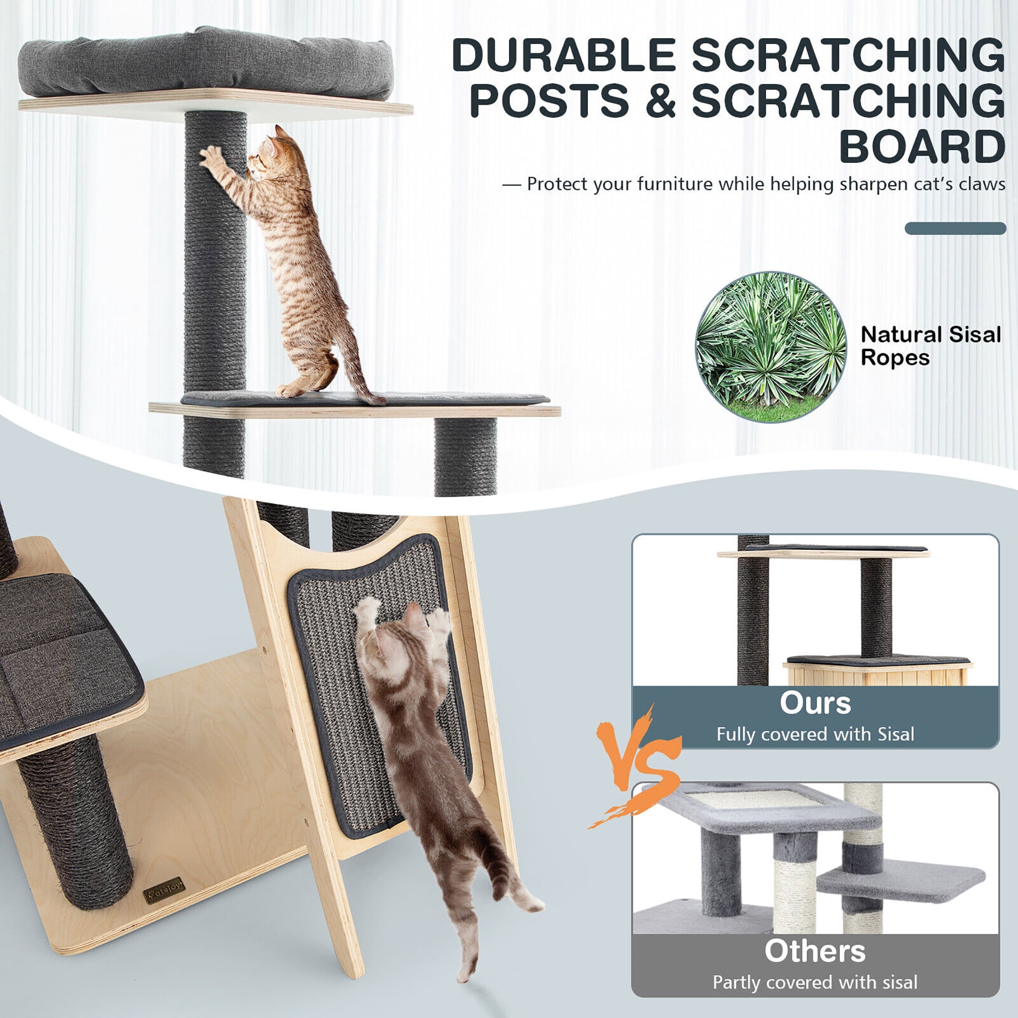 Gymax 69 in Modern Wood Cat Tree 5-Tier Tall Cat Tower w/ Washable Cushions