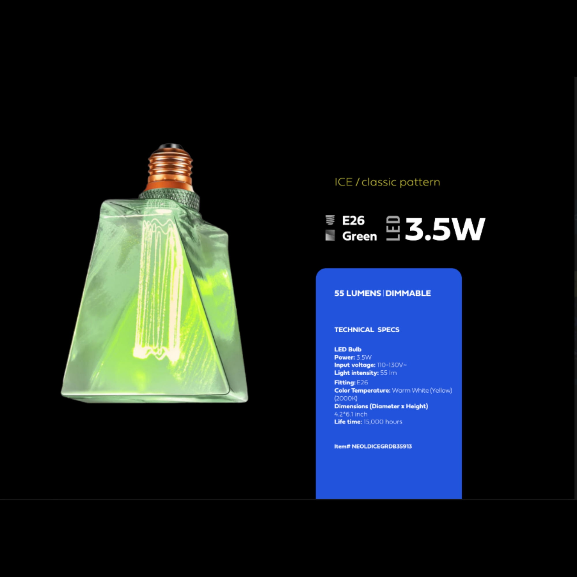 Next Glow Decorative Light bulb Eq 20W, ICE Style Decorative Light Bulbs Shaped E26 55 Lumen - Green
