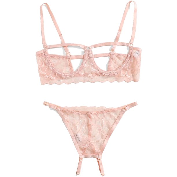 SweatyRocks Women's 2 Piece Lingerie Set Sheer Lace Underwire Bralette Bra and Shorts - Walmart.com