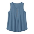 thumbnail image 5 of ClodeEU Women's V Neck Sleeveless Henley Blouse, Casual Loose Tank Top with Pleat Navy,Women's Plus XXL, 5 of 8