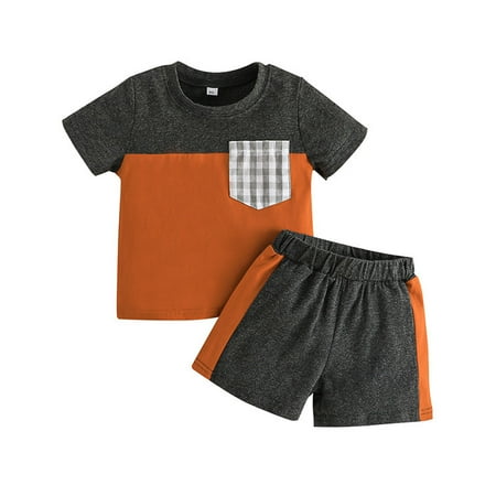 

adviicd Baby Boys Clothing Sets Boys 2 Piece Big Pony Solid Pique Polo Shirt and Plaid Short Red 18-24 Months