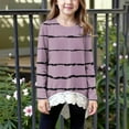 thumbnail image 2 of aohooy Girl Tshirt Stripe Long Sleeve Crewneck Tunic Lace Trim Hem Trendy Blouses Cute Fall Pullover Loose Soft Tops Brown,8-9Years, 2 of 6