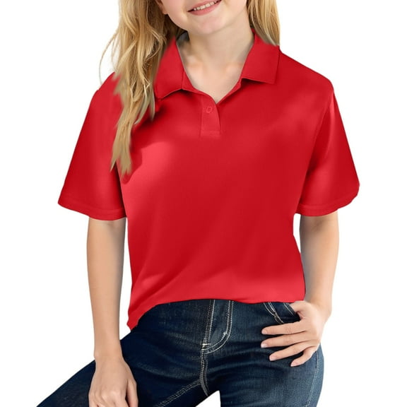 HAJWOH Red Boys Girls Uniform Tops Short Sleeve Tops Dressy Casual Button Tshirts 2026 Summer New Collared Golf Polo Shirt Lightweight Blouse Red